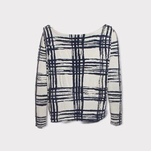 Balenciaga cream‎ and blue plaid 100% Silk Sweater top Size 6